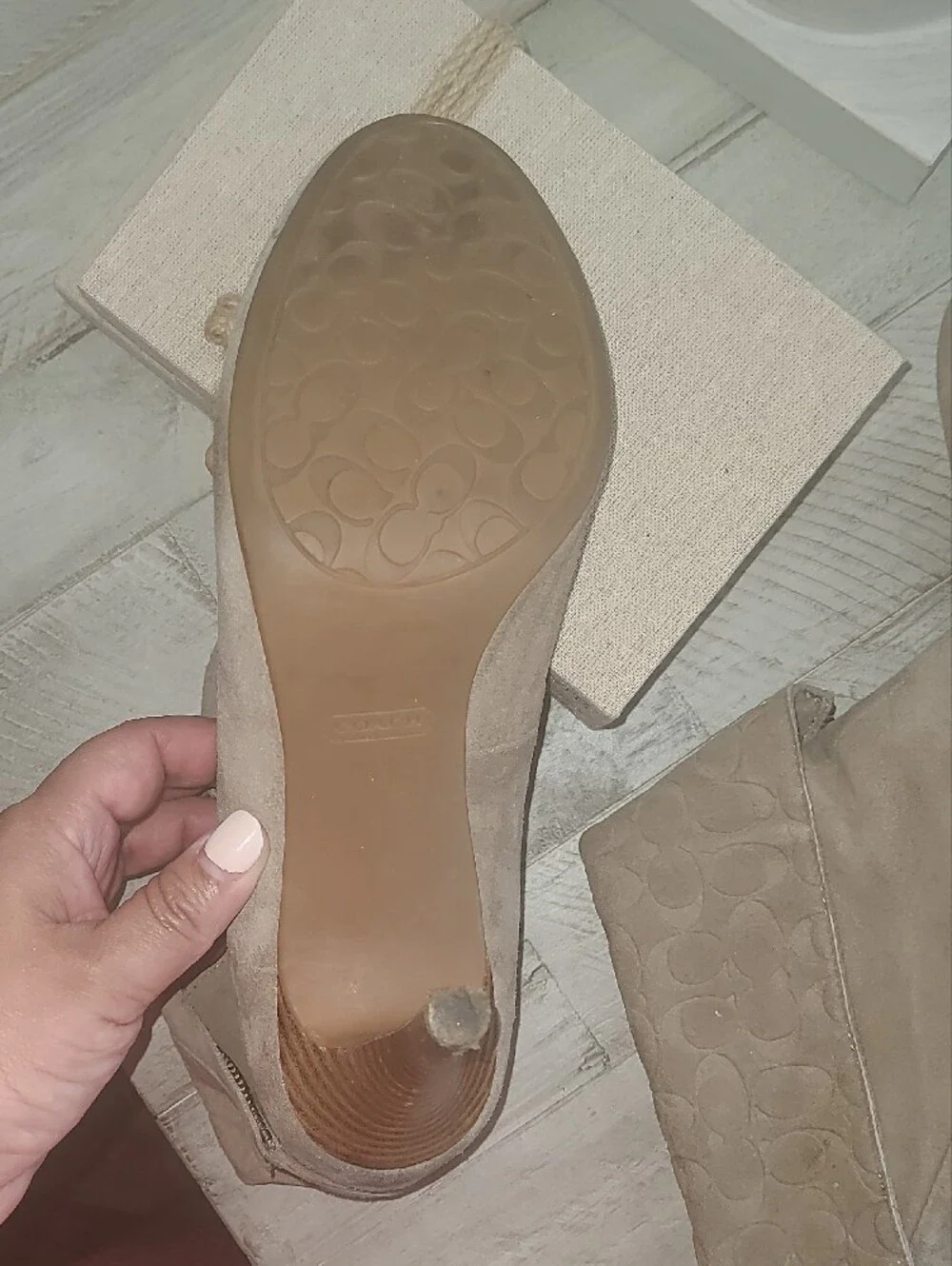 COACH Suede Fold-Over Ankle Booties - Taupe